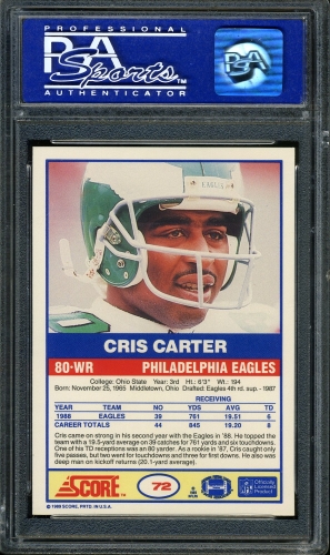 1989 Score #072 Cris Carter PSA 10 #08074671 - Back