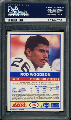 1989 Score #078 Rod Woodson PSA 10 #25344703 - Back