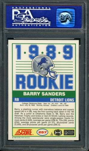 1989 Score #257 Barry Sanders PSA 10 #06067768 - Back