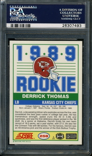 1989 Score #258 Derrick Thomas PSA 10 #26307493 - Back