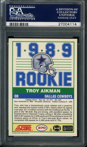 1989 Score #270 Troy Aikman PSA 10 #27004114 - Back