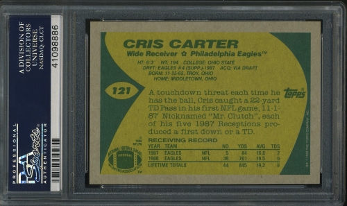 1989 Topps #121 Cris Carter PSA 10 #41098886 - Back