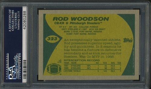 1989 Topps #323 Rod Woodson PSA 10 #42080288 - Back