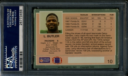 1990 Action Packed Rookie Update #010 LeRoy Butler PSA 10 #26773468 - Back