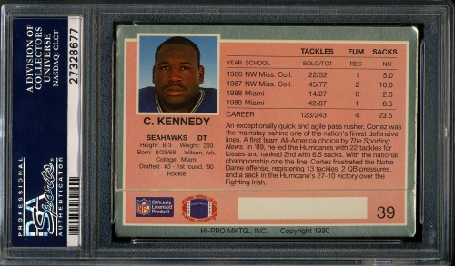 1990 Action Packed Rookie Update #039 Cortez Kennedy PSA 10 #27328677 - Back