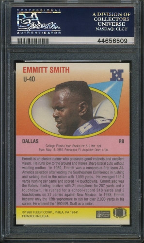 1990 Fleer Update #U-040 Emmitt Smith PSA 10 #44656509 - Back
