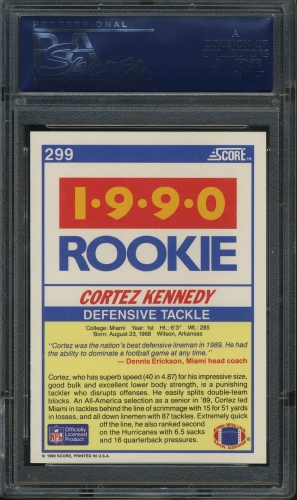 1990 Score #299 Cortez Kennedy PSA 10 #20923045 - Back