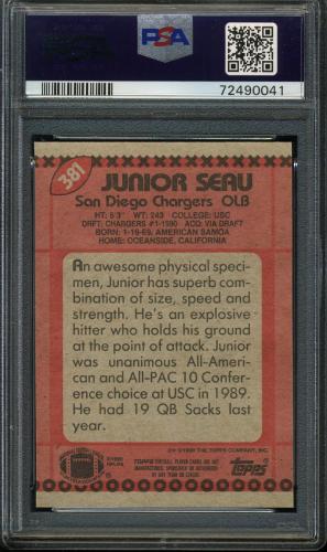 1990 Topps Disclaimer Back #381 Junior Seau PSA 10 #72490041 - Back