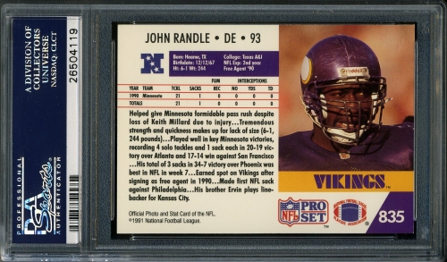 1991 Pro Set #835 John Randle PSA 10 #26504119 - Back