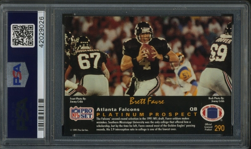 1991 Pro Set Platinum #290 Brett Favre PSA 10 #42029026 - Back