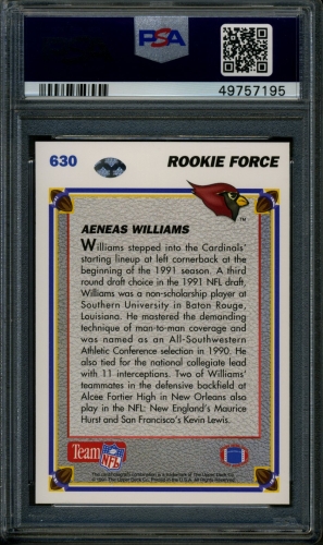 1991 Upper Deck #630 Aeneas Williams PSA 10 #49757195 - Back