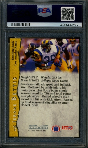 1993 Pro Set #226 Jerome Bettis PSA 10 #49344227 - Back