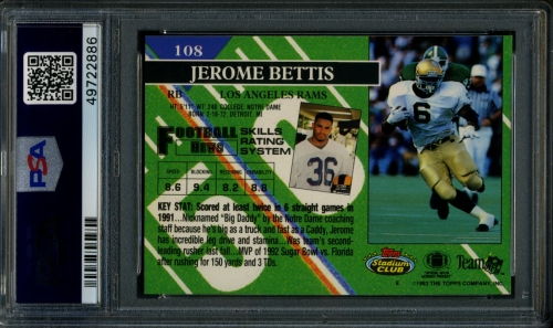 1993 Stadium Club #108 Jerome Bettis PSA 10 #49722886 - Back