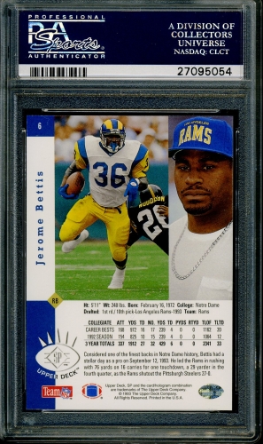 1993 SP #006 Jerome Bettis PSA 10 #27095054 - Back