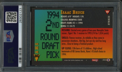 1994 Bowman #068 Isaac Bruce PSA 10 #28302123 - Back