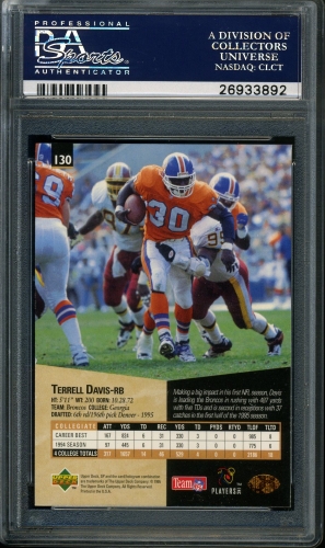 1995 SP #130 Terrell Davis PSA 10 #26933892 - Back