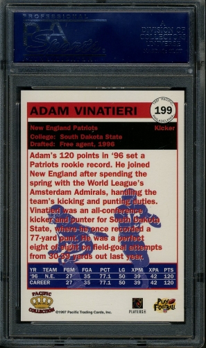 1997 Pacific Philadelphia #199 Adam Vinatieri PSA 10 #19268324 - Back