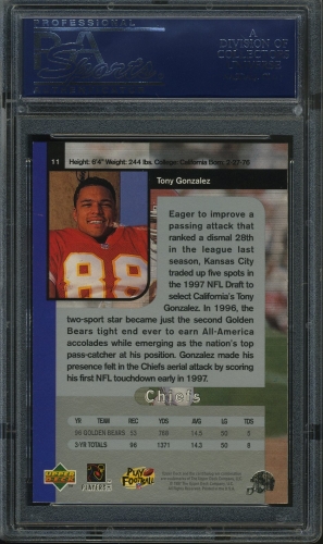 1997 SP Authentic #011 Tony Gonzalez PSA 10 #21428189 - Back
