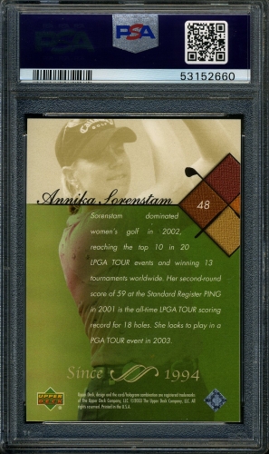 2003 Upper Deck #48 Annika Sorenstam PSA 10 #53152660 - Back