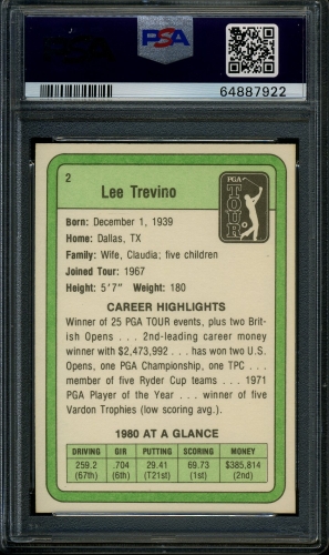 1981 Donruss #002 Lee Trevino PSA 10 #64887922 - Back