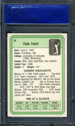 1981 Donruss #038 Hale Irwin PSA 10 #30831015 - Back