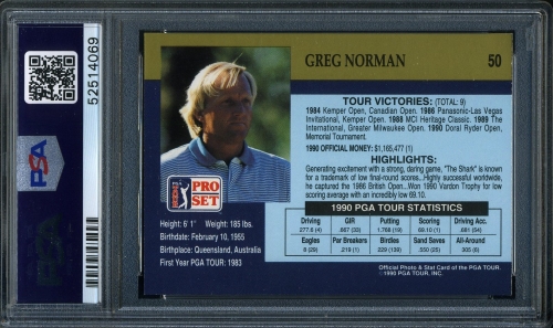 1990 Pro Set #050 Greg Norman PSA 10 #52514069 - Back