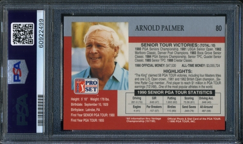 1990 Pro Set #080 Arnold Palmer PSA 10 #60922499 - Back