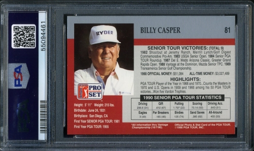 1990 Pro Set #081 Billy Casper PSA 10 #55094461 - Back