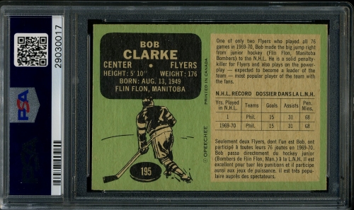 1970 O-Pee-Chee #195 Bob Clarke PSA 9 #29030017 - Back