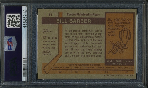 1973 Topps #081 Bill Barber PSA 9 #45625212 - Back
