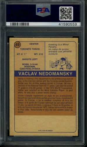 1974 O-Pee-Chee WHA #049 Vaclav Nedomansky PSA 9 #41590559 - Back