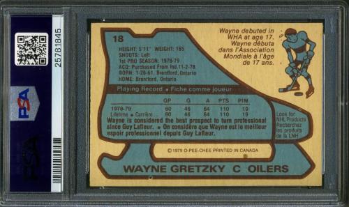 1979 O-Pee-Chee #018 Wayne Gretzky PSA 8 #25781845 - Back