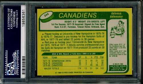 1980 O-Pee-Chee #344 Rod Langway PSA 10 #19856361 - Back