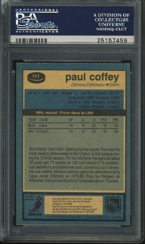 1981 O-Pee-Chee #111 Paul Coffey PSA 10 #25157459 - Back