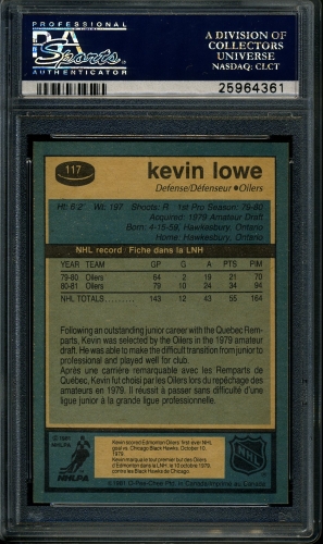 1981 O-Pee-Chee #117 Kevin Lowe PSA 10 #25964361 - Back