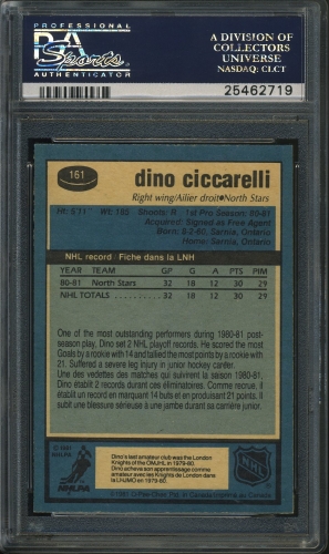 1981 O-Pee-Chee #161 Dino Ciccarelli PSA 10 #25462719 - Back
