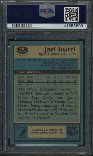 1981 Topps #018 Jari Kurri PSA 10 #41655809 - Back