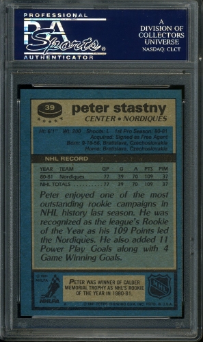 1981 Topps #039 Peter Stastny PSA 10 #24362696 - Back