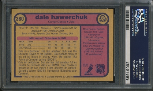 1982 O-Pee-Chee #380 Dale Hawerchuk PSA 10 #26061899 - Back