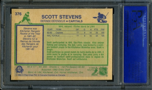 1983 O-Pee-Chee #376 Scott Stevens PSA 10 #81438795 - Back