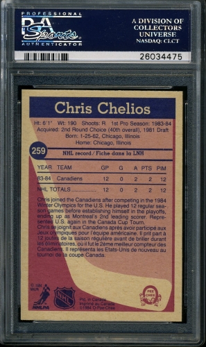 1984 O-Pee-Chee #259 Chris Chelios PSA 10 #26034475 - Back