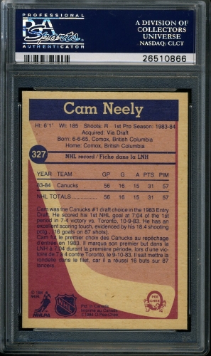1984 O-Pee-Chee #327 Cam Neely PSA 10 #26510866 - Back