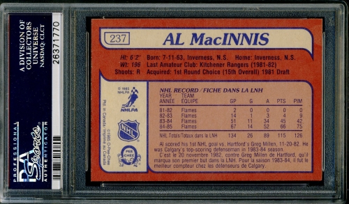 1985 O-Pee-Chee #237 Al Macinnis PSA 10 #26371770 - Back