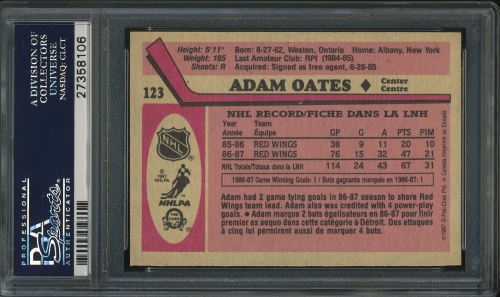 1987 O-Pee-Chee #123 Adam Oates PSA 10 #27358106 - Back