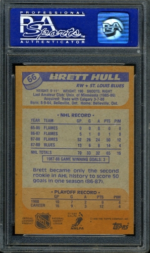 1988 Topps #066 Brett Hull PSA 9 #08074687 - Back
