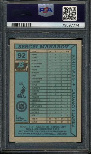 1990 Bowman #092 Sergei Makarov PSA 10 #79597774 - Back