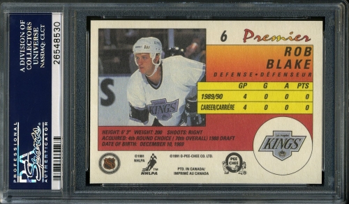 1990 O-Pee-Chee Premier #006 Rob Blake PSA 10 #26548530 - Back