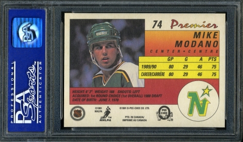 1990 O-Pee-Chee Premier #074 Mike Modano PSA 10 #01143132 - Back