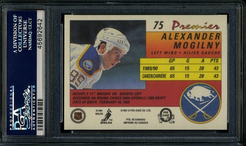 1990 O-Pee-Chee Premier #075 Alexander Mogilny PSA 10 #45692642 - Back