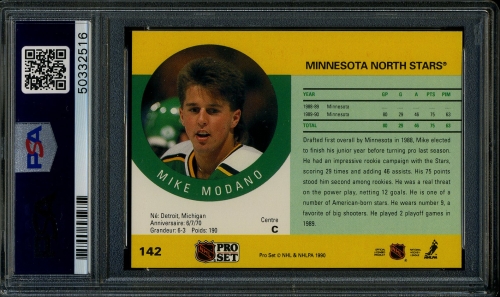 1990 Pro Set #142 Mike Modano PSA 10 #50332516 - Back